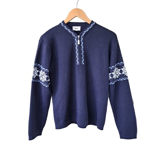 Meister 1/4 Zip Wool Blend Sweater Size Medium Nordic Snowflake - Picture 8 of 9